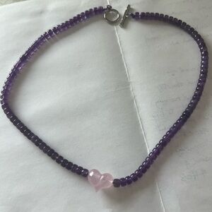 Elegant Amethyst  and Rose quart Heart Beaded Necklace